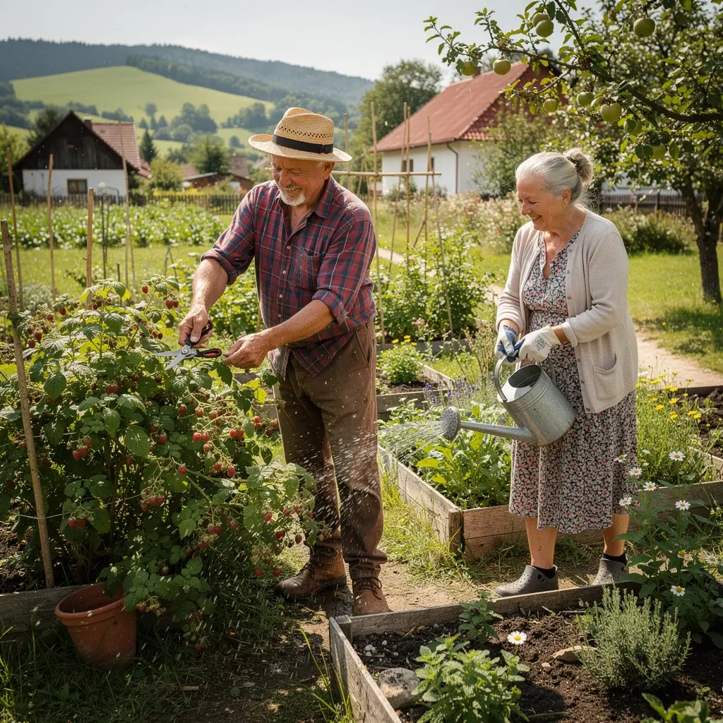 Záber na malinové bobule a listy v prírodnom prostredí